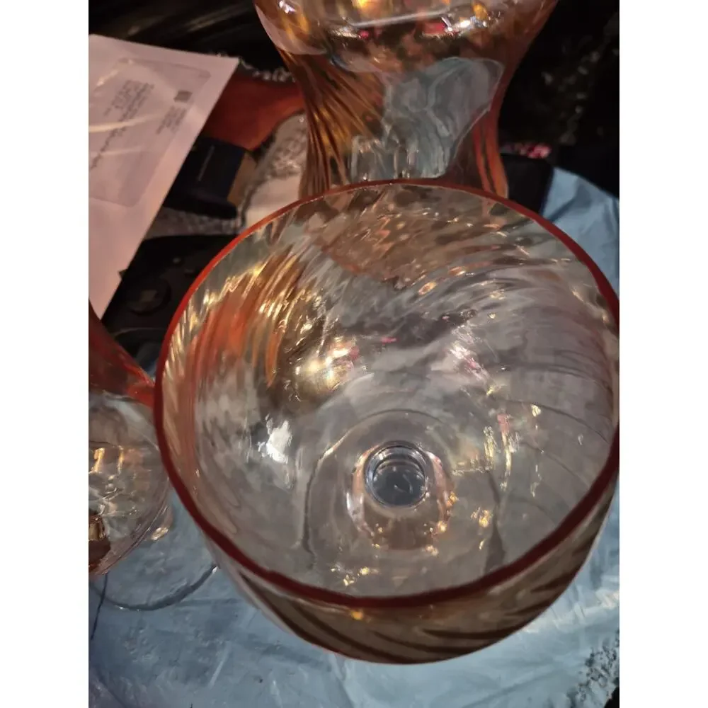 Vintage Empoli MCM 2 Peach Apothecary Jar With Lid And Pedestal And An...
